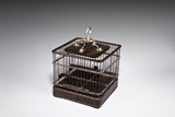 A CHINESE ROSEWOOD SQUARE BIRD CAGE