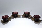 A SET OF PEKING GLASS CUPS WITH SILVER STANDS