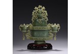 A SPINACH JADE CARVED CENSER