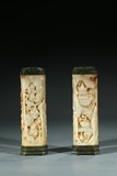PAIR OF WHITE JADE 'LANDSCAPE' INCENSE CYLINDERS
