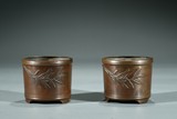 A PAIR OF CHINESE BRONZE 'BAMBOO' CENSERS