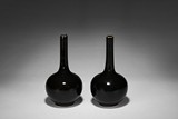 PAIR OF CHINESE MIRROR BLACK GLAZED VASES