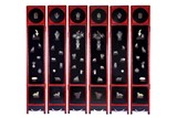 SET OF SIX CHINESE CINNABAR LACQUER HARDSTONE INLAID PANELS