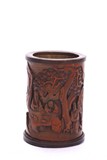 A BAMBOO CARVED 'FIGURES' BRUSHPOT