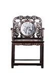 A CHINESE HARDWOOD MOTHER OF PEARL AND MARBLE ARMCHAIR