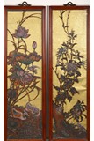 A PAIR OF HARDWOOD INLAID 'LOTUS AND CHRYSANTHEMUM' PANELS