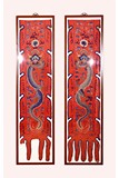 PAIR OF CHINESE RED GROUND 'DRAGON' EMBROIDERED PANELS