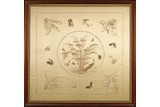 A LARGE FRAMED 'FLOWERS AND BIRDS' EMBROIDERY