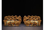 PAIR OF GILT BRONZE REPOUSSE GEMS INLAID PLAQUES