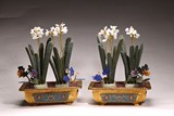 PAIR OF GILT BRONZE CLOISONNE HARDSTONE 'FLOWER' PLANTERS