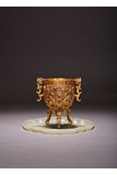 GILT BRONZE GEMS INLAID WINE CUP W/ WHITE JADE STAND