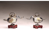 A PAIR OF SILVER GEMS INLAID GOOSE FORM VASES