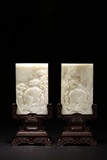 A PAIR OF IMPERIAL WHITE JADE 'ELEPHANT' TABLE SCREENS