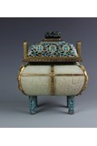 A CHINESE CLOISONNE ENAMEL WHITE JADE INSET CENSER 
