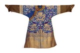 A CHINESE BLUE GROUND EMBROIDERED DRAGON ROBE