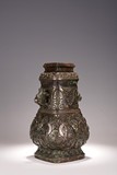 A CHINESE BRONZE SILVER AND GOLD INLAID FANGHU VASE