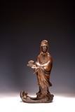 A CHINESE BRONZE SILVER WIRE INLAID GUANYIN