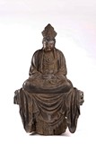 A LARGE WOOD CARVED LACQUERED FIGURE OF GUANYIN