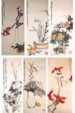SET OF SIX 'FLOWERS & BIRDS' PAINTINGS, XU DAZHI