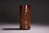 A CHINESE BAMBOO CARVED 'XIZHI AND GEESE' BRUSHPOT