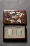 PAIR OF WHITE JADE PLAQUES WITH INLAID HUANGYANGMU BOX