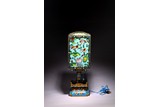 A CHINESE CLOISONNE ENAMEL LAMP WITH STAND