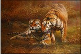 ZHENG MING: OIL ON CANVAS 'LOVE OF TIGERS' PAINTING