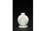 A JADEITE CARVED SNUFF BOTTLE WITH DISH