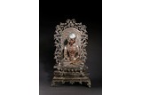 A BRONZE FIGURE OF AMITABHA WITH BACKPLATE