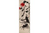 A COLOR AND INK 'SHRIMP, CRAB, FISH' PAINTING, QI BAISHI