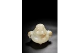 A WHITE JADE CARVED 'ELEPHANT' TRIPOD CENSER WITH COVER