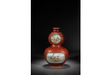 A CHINESE CORAL RED GLAZED DOUBLE GOURD VASE