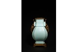 A LARGE GILT BRONZE MOUNTED CHINESE CELADON GLAZED VASE 