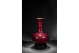 A CHINESE FLAMBE GLAZED VASE WITH STAND