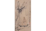 A COLOR AND INK ON PAPER 'MONK' PAINTING, ATTRIBUTED FU BAOSHI