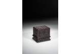 A CHINESE ZITAN CARVED DRAGON SEAL BOX 