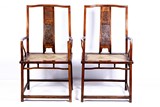 A PAIR OF HUANGHUALI BURLWOOD INSET YOKE BACK CHAIRS