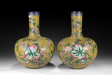 A PAIR OF LARGE CLOISONNE ENAMEL 'PEACH' VASES