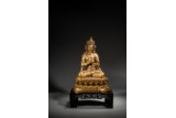 A GILT BRONZE FIGURE OF MANJUSHRI