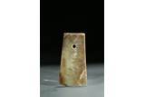 A CELADON JADE CARVED AXE BLADE