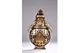 A BRONZE INLAID GOLD AND SILVER VASE WITH COVER