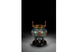 A CHINESE CLOISONNE ENAMEL 'LOTUS' TRIPOD CENSER