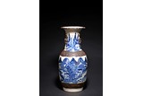 A LARGE CHINESE BLUE AND WHITE CARVED VASES
