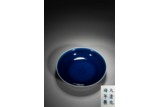 A CHINESE SACRIFICIAL BLUE GLAZED DISH