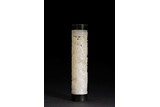 A WHITE JADE 'LANDSCAPE' INCENSE CYLINDER