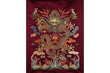 AN EMBROIDERED SILK DRAGON HANGING PANEL
