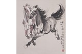 A COLOR AND INK ON PAPER 'HORSES' PAINTING, XU BEIHONG