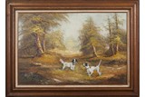 A FOREST AND DOGS SCENERY PAINTING