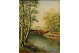 AN OIL ON CANVAS 'TREES AND RIVER' PAINTING