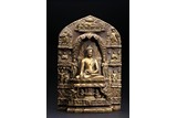 A GILT-BRONZE REPOUSSE PANEL OF SHAKYAMUNI AND BODHISATTVA